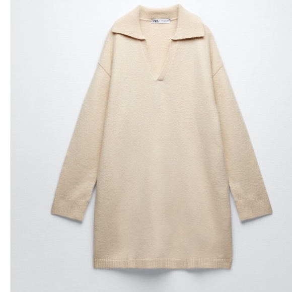 NWT ZARA CREAM POLO COLLAR KNIT DRESS (3653) - Picture 4 of 12